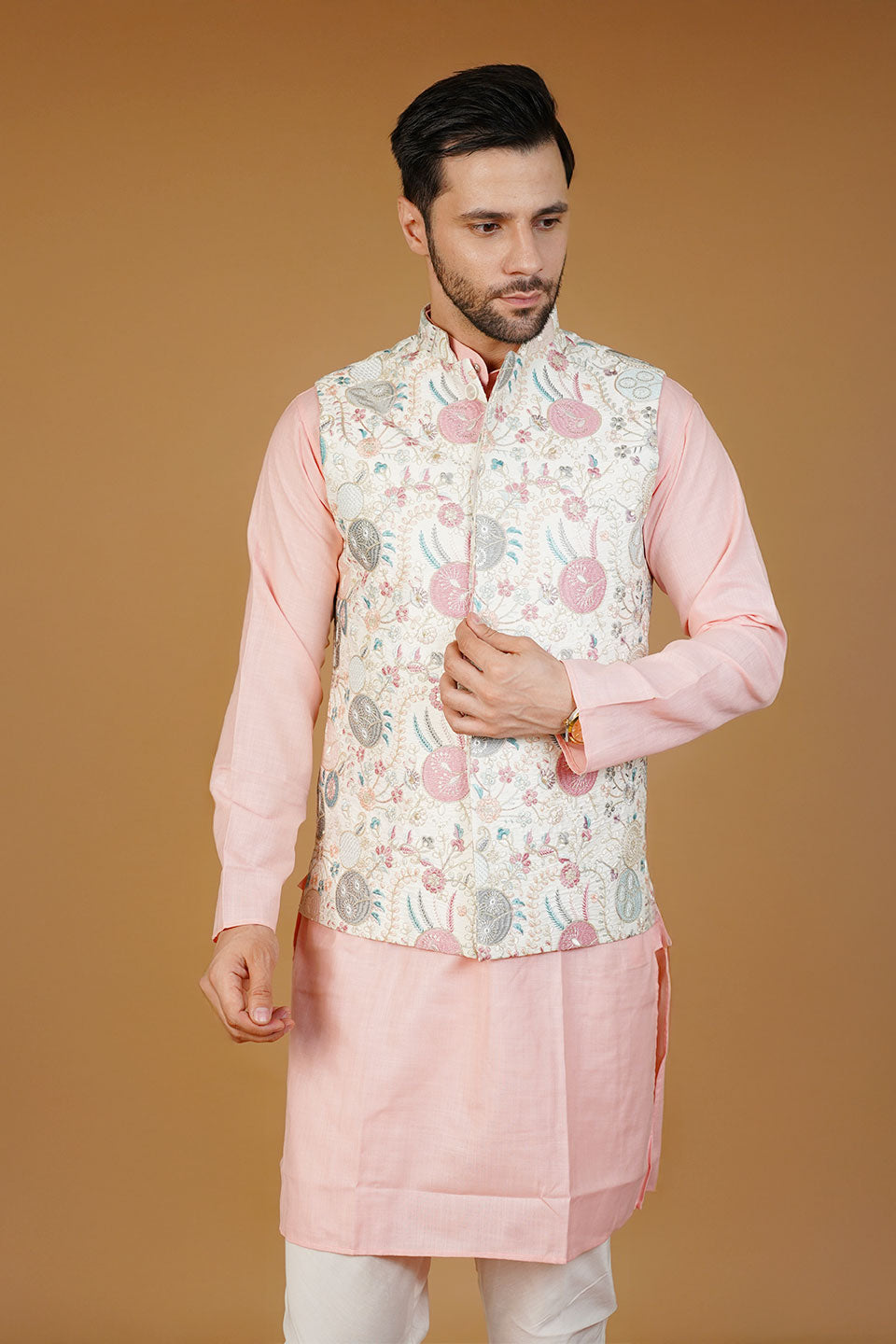 Rayon Emrbroidery White Waistcoat