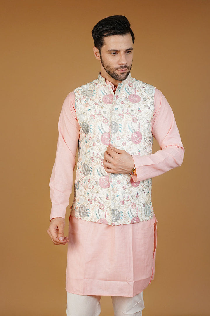 Rayon Emrbroidery White Waistcoat