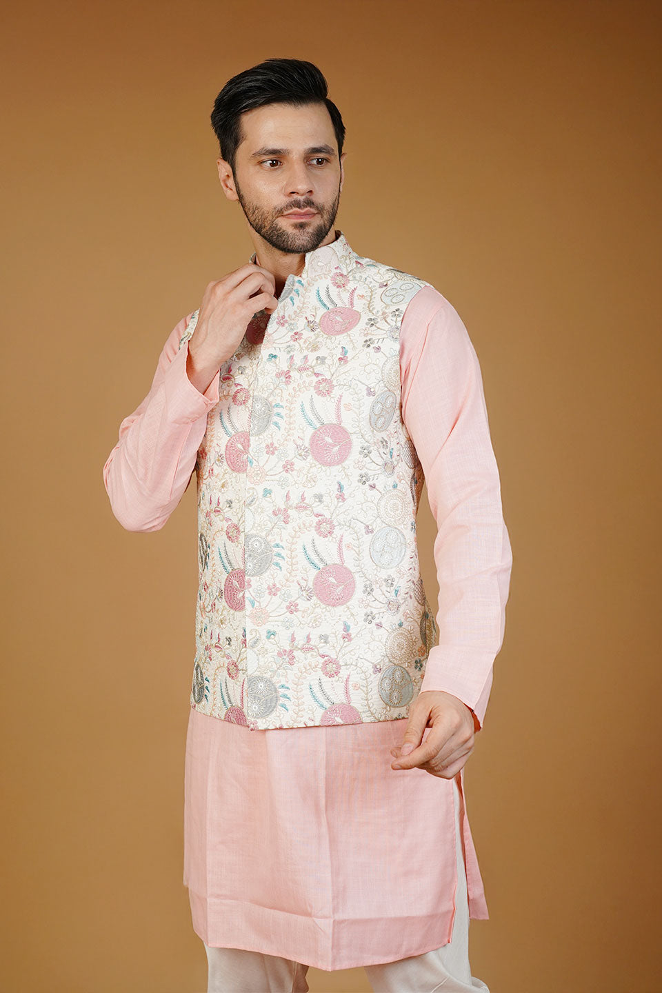 Rayon Emrbroidery White Waistcoat