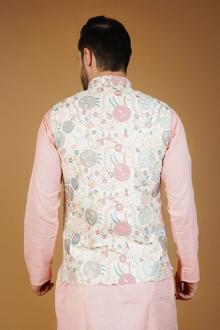 Rayon Emrbroidery White Waistcoat
