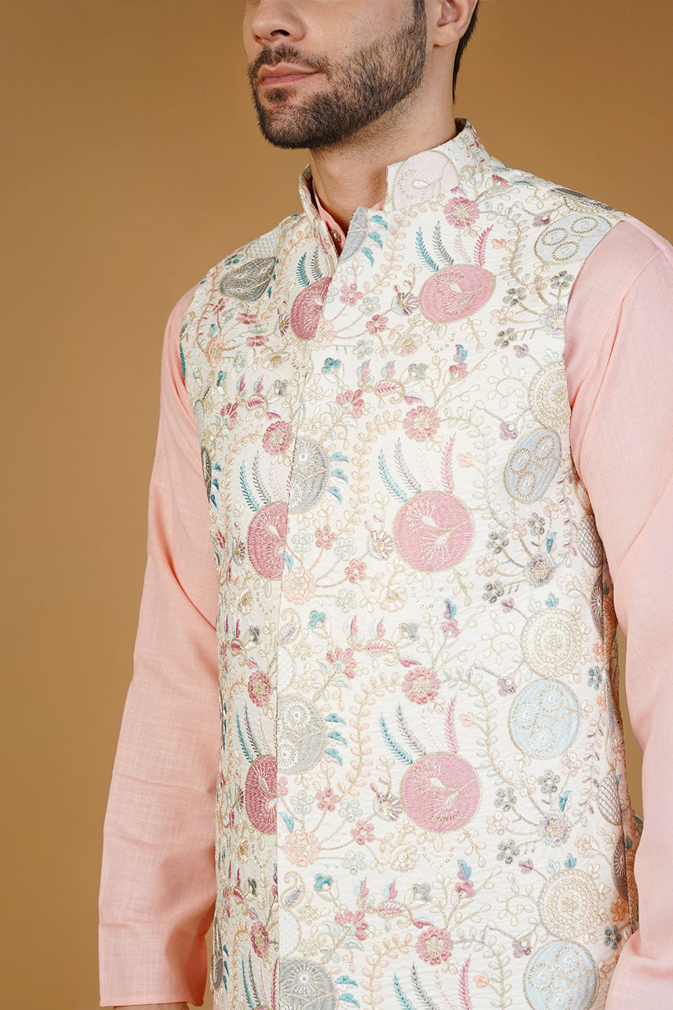 Rayon Emrbroidery White Waistcoat