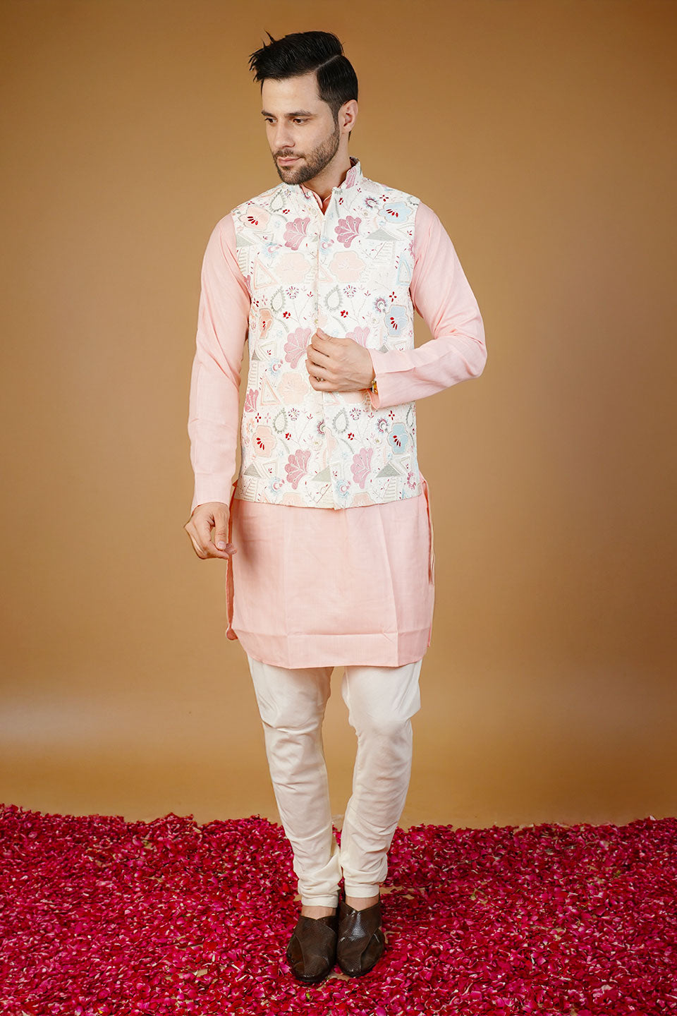 Rayon Emrbroidery White Waistcoat