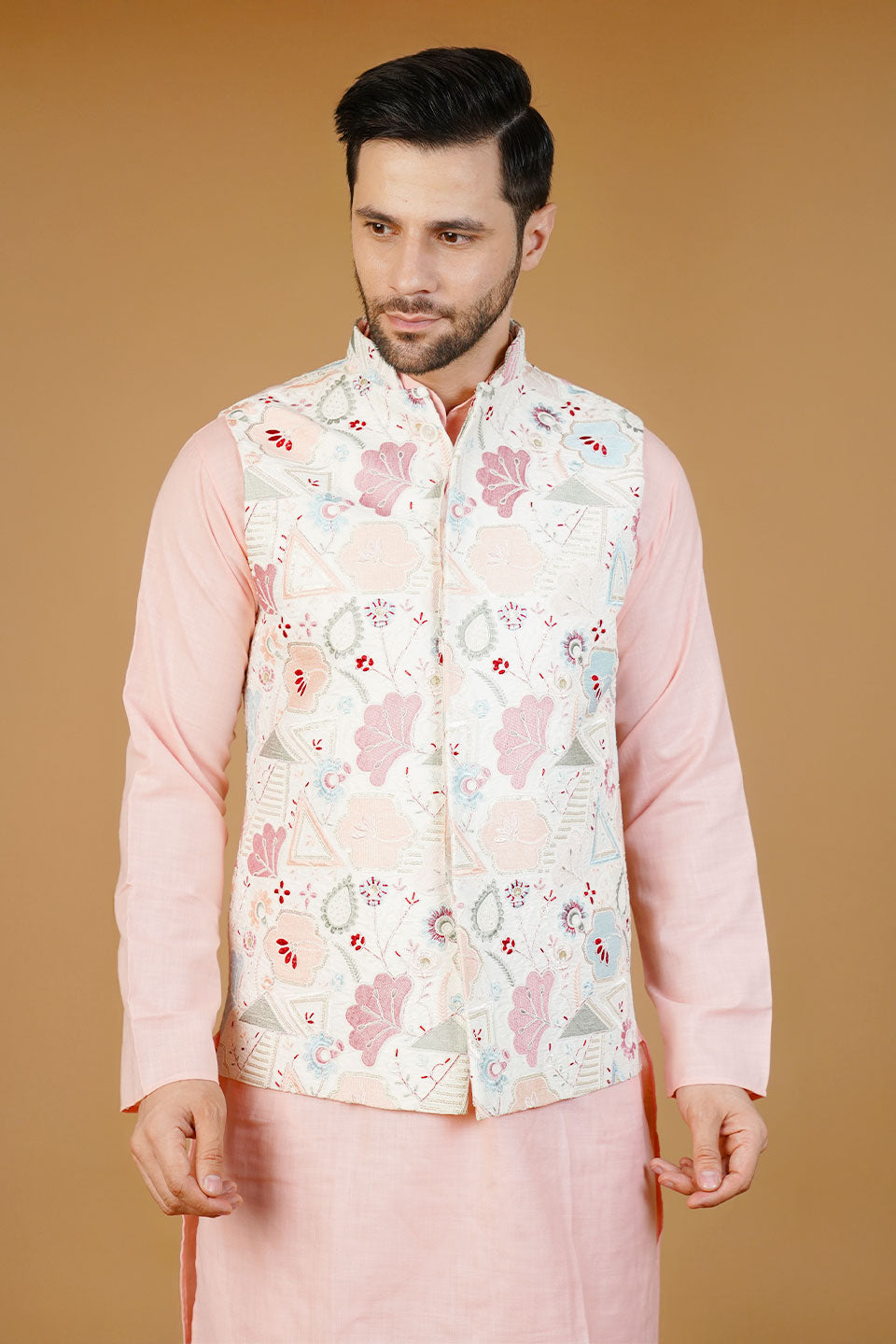 Rayon Emrbroidery White Waistcoat