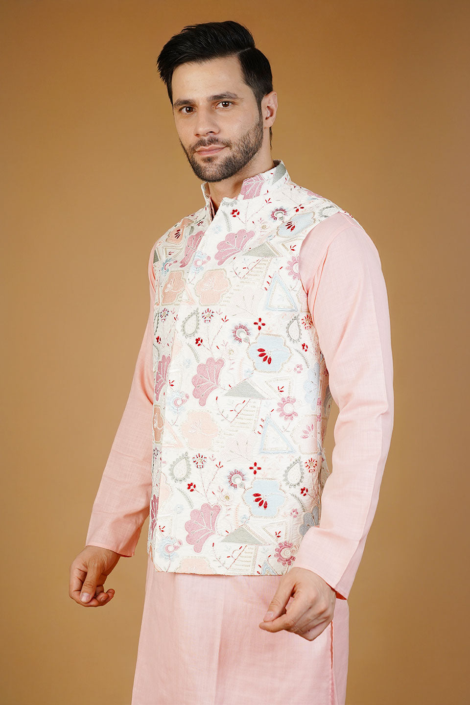 Rayon Emrbroidery White Waistcoat