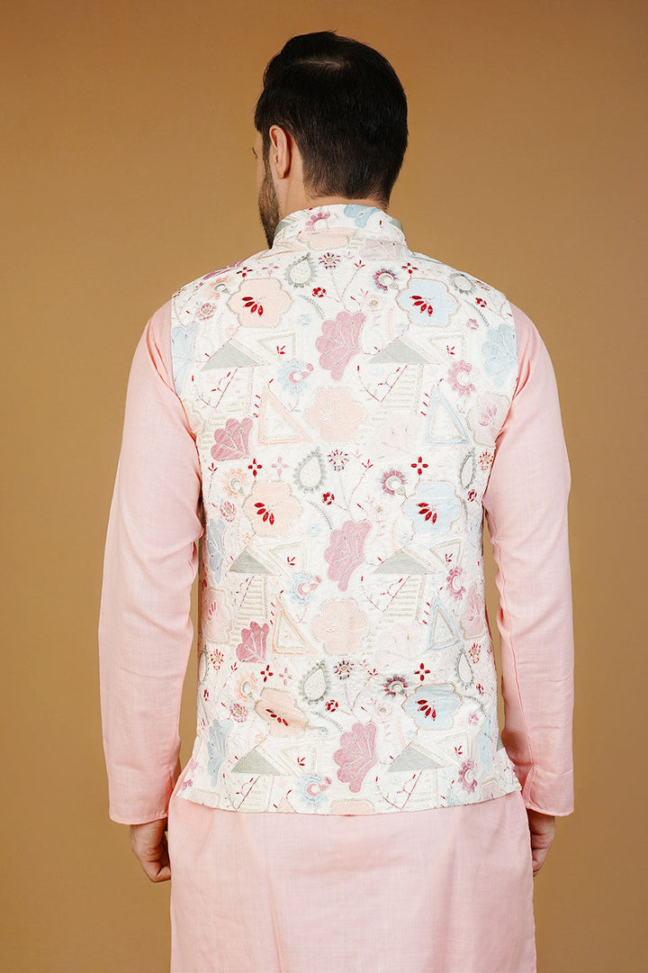 Rayon Emrbroidery White Waistcoat