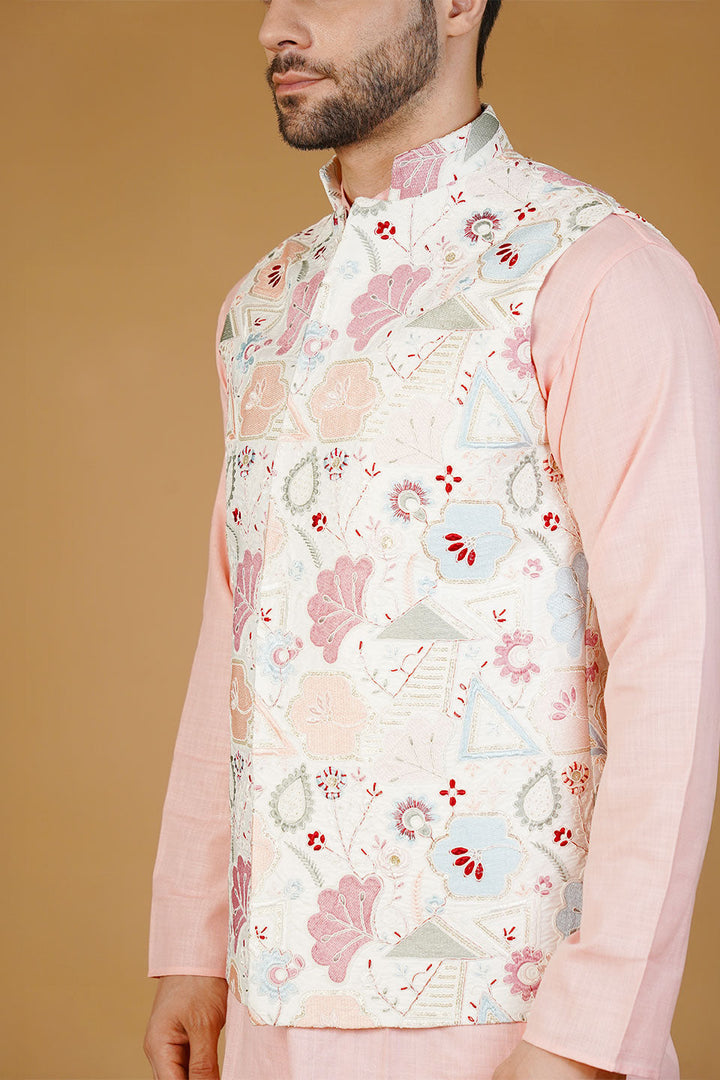 Rayon Emrbroidery White Waistcoat