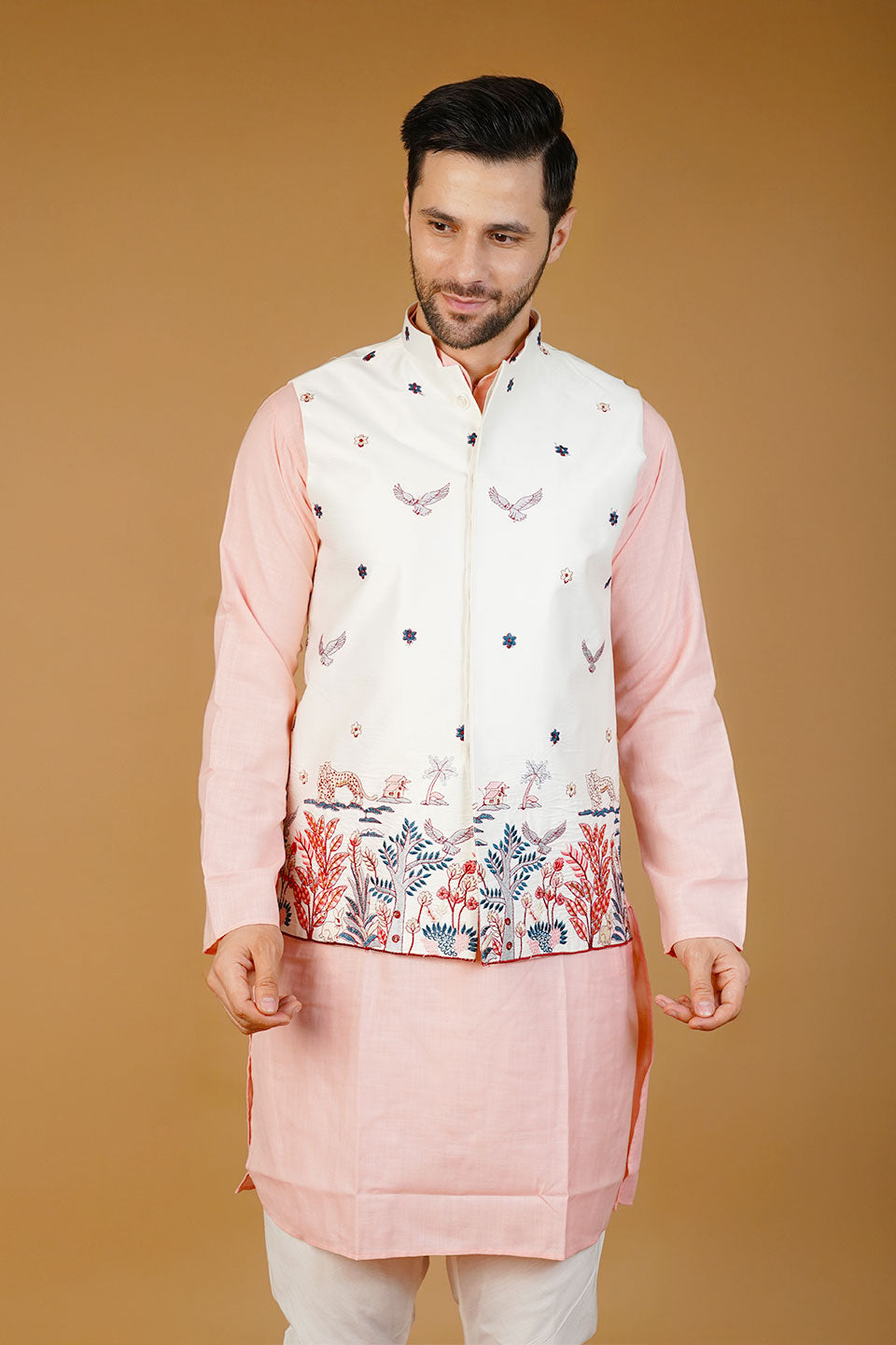 Rayon Emrbroidery White Waistcoat