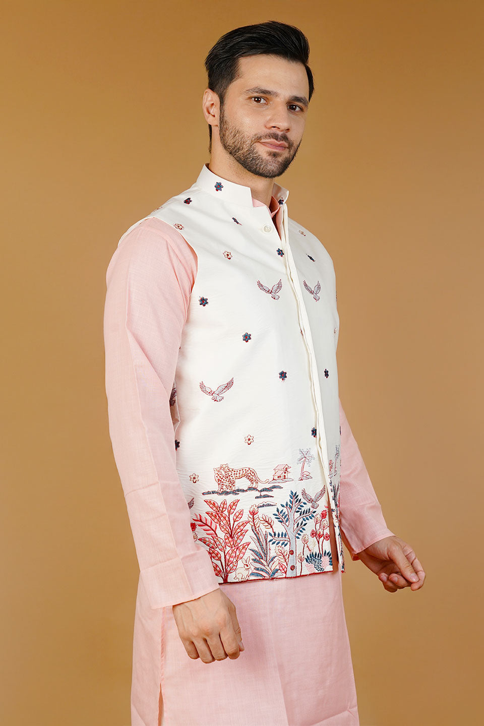 Rayon Emrbroidery White Waistcoat