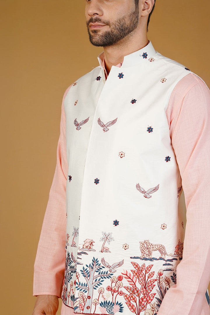 Rayon Emrbroidery White Waistcoat
