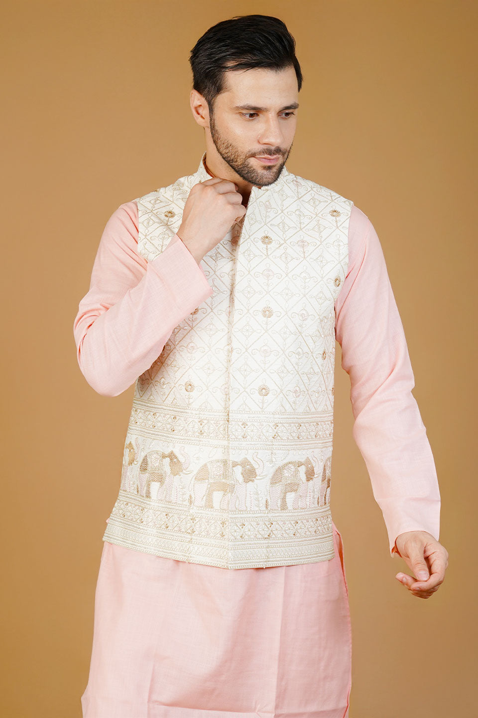 Rayon Emrbroidery White Waistcoat