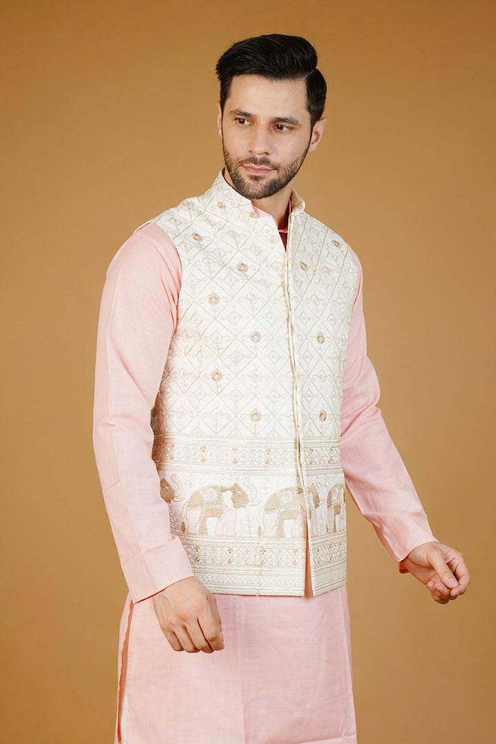 Rayon Emrbroidery White Waistcoat