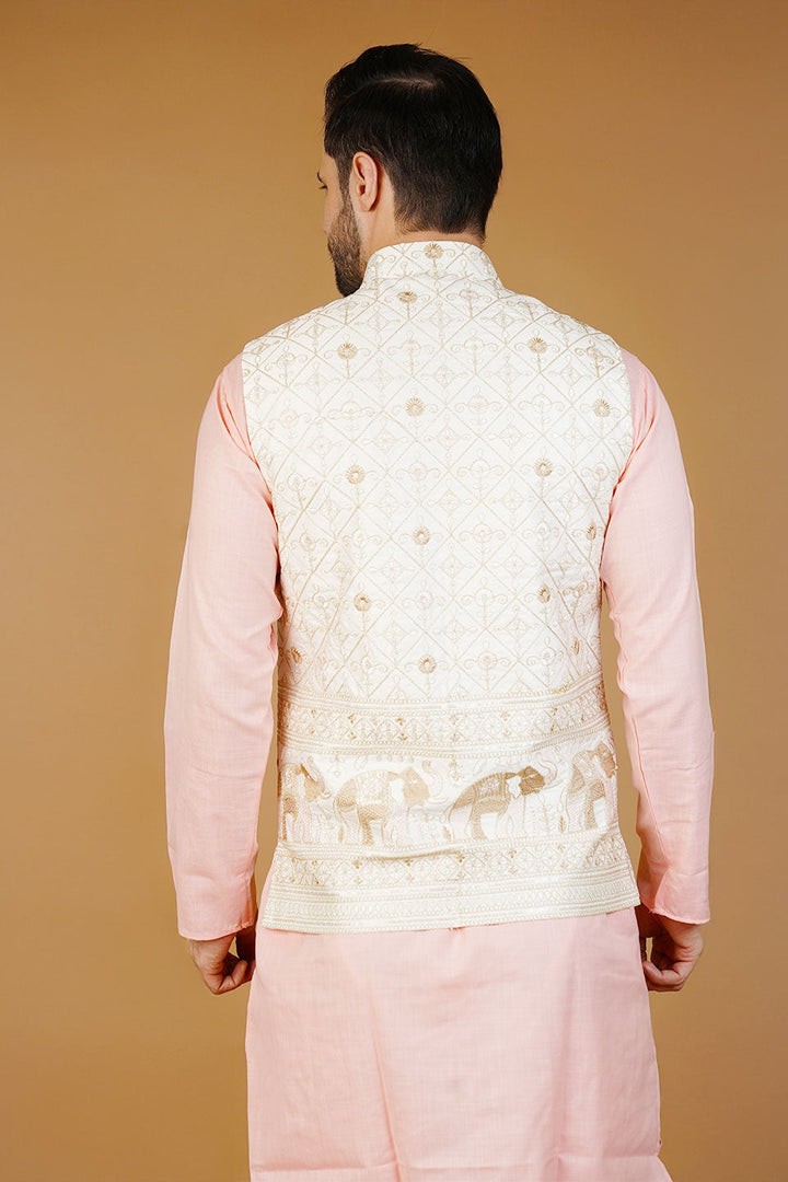 Rayon Emrbroidery White Waistcoat
