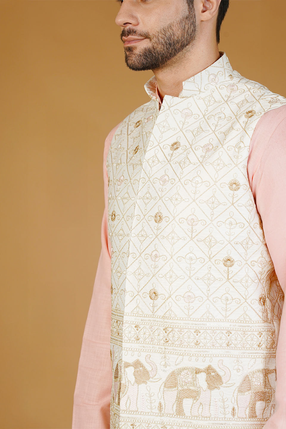 Rayon Emrbroidery White Waistcoat