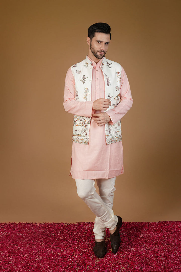 Rayon Emrbroidery White Waistcoat