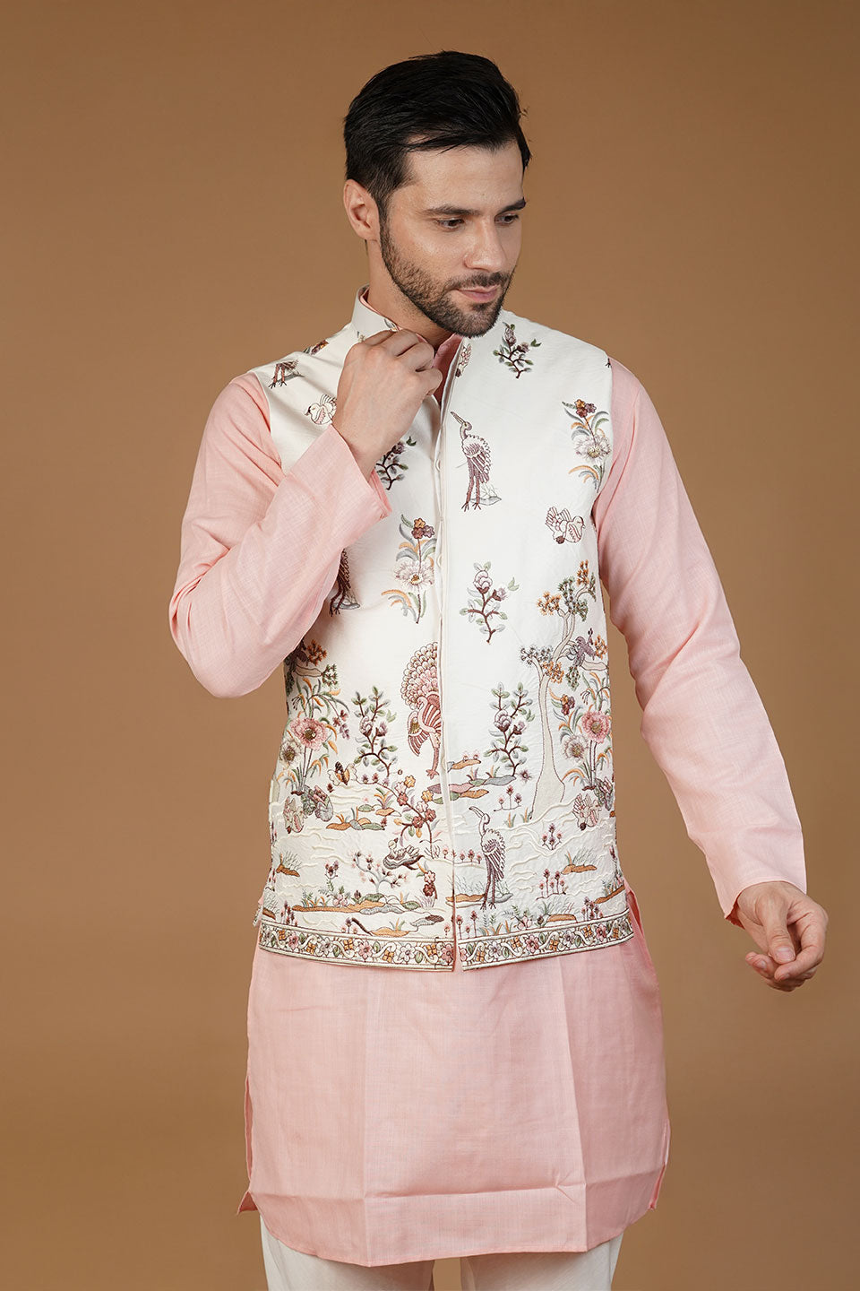 Rayon Emrbroidery White Waistcoat