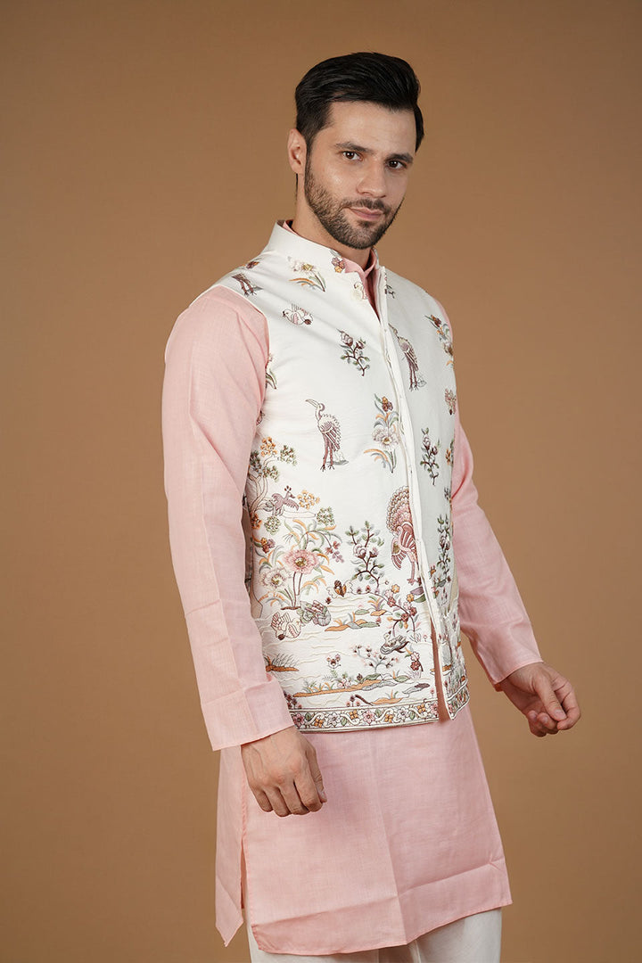 Rayon Emrbroidery White Waistcoat