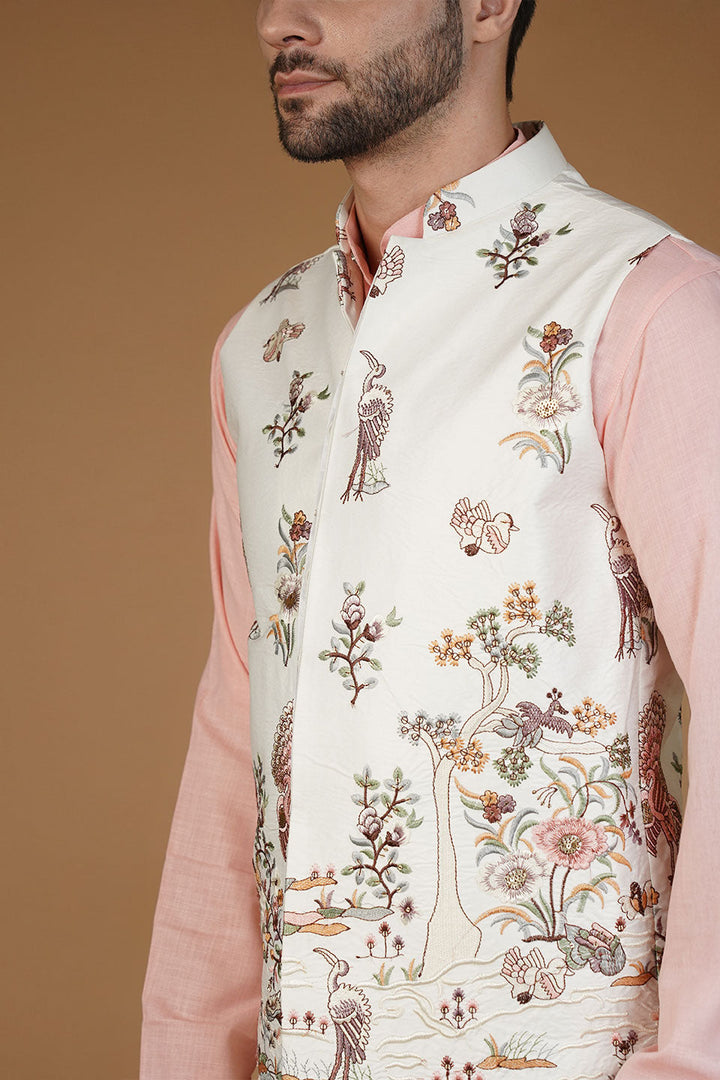 Rayon Emrbroidery White Waistcoat