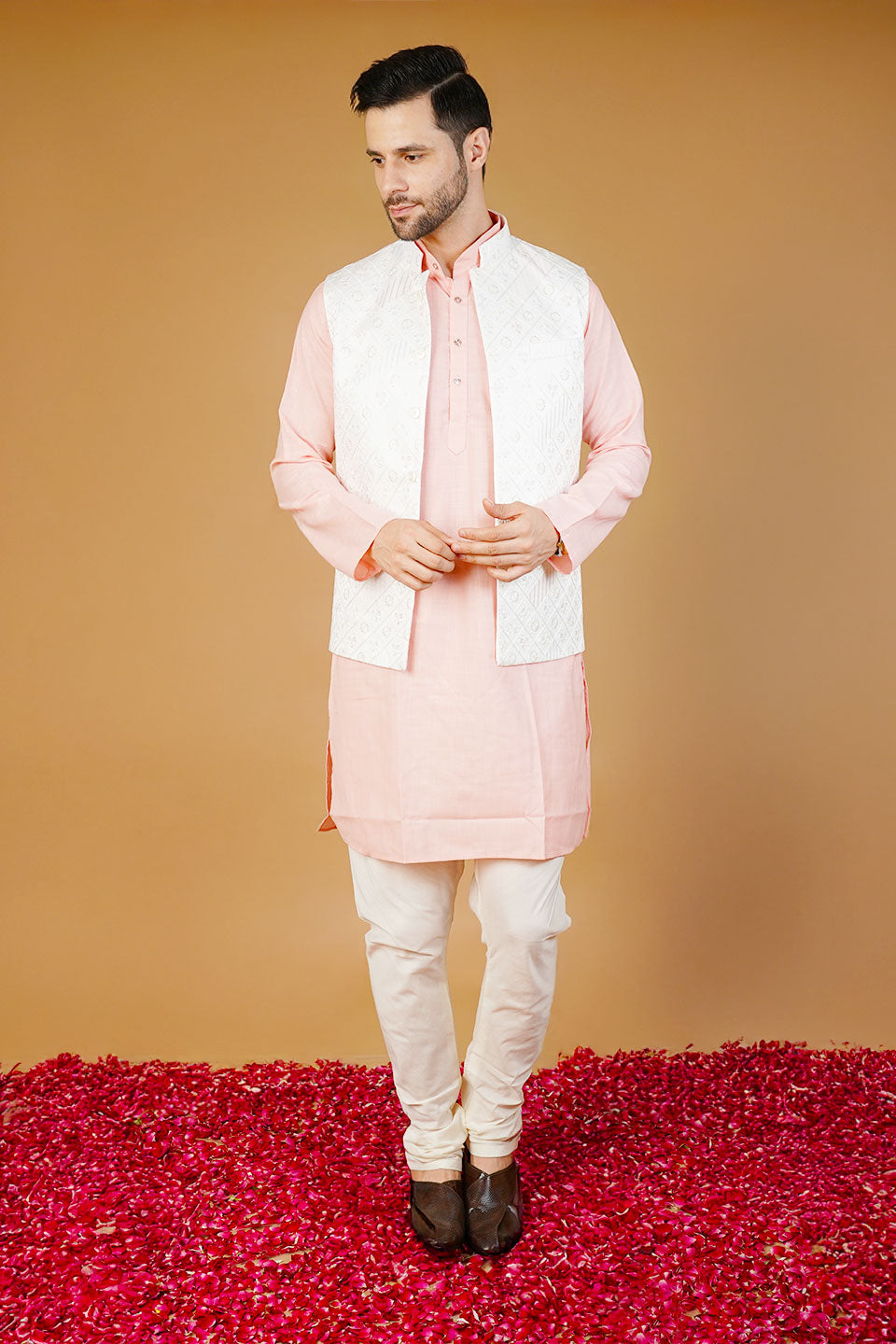 Rayon Emrbroidery White Waistcoat
