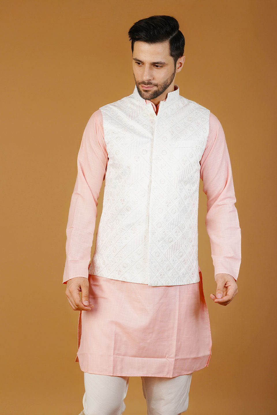 Rayon Emrbroidery White Waistcoat