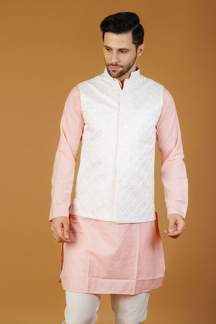 Rayon Emrbroidery White Waistcoat