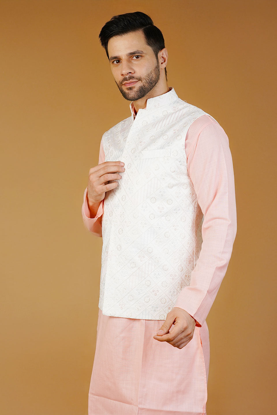 Rayon Emrbroidery White Waistcoat