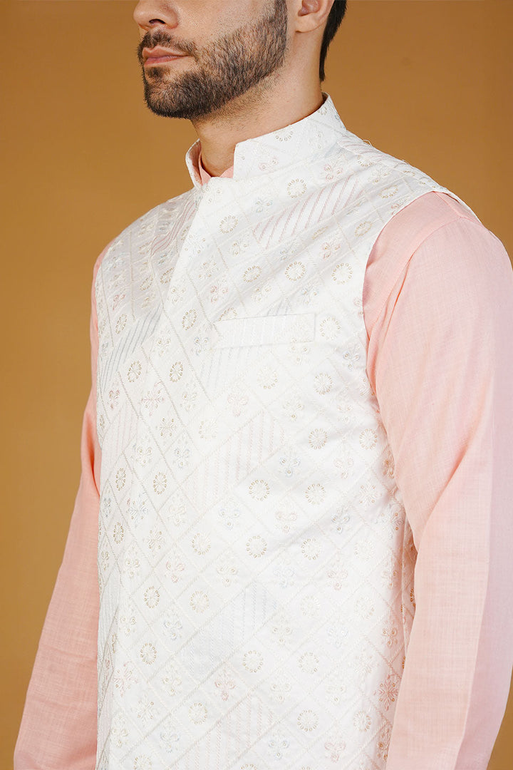 Rayon Emrbroidery White Waistcoat
