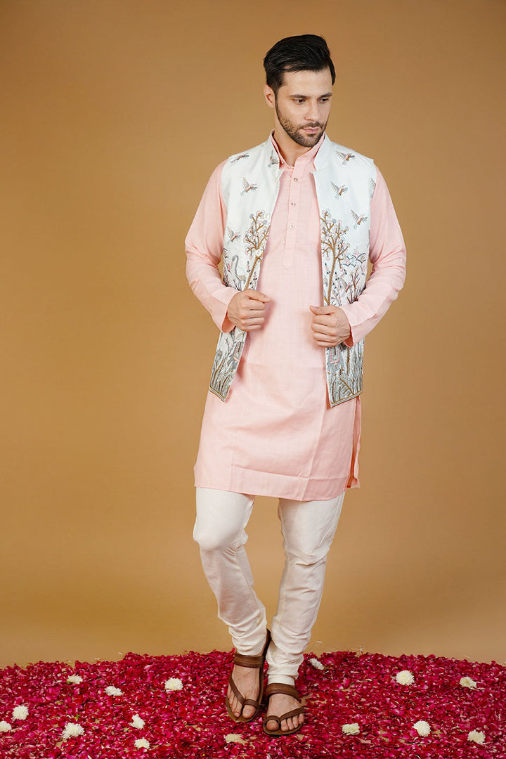 Rayon Emrbroidery White Waistcoat