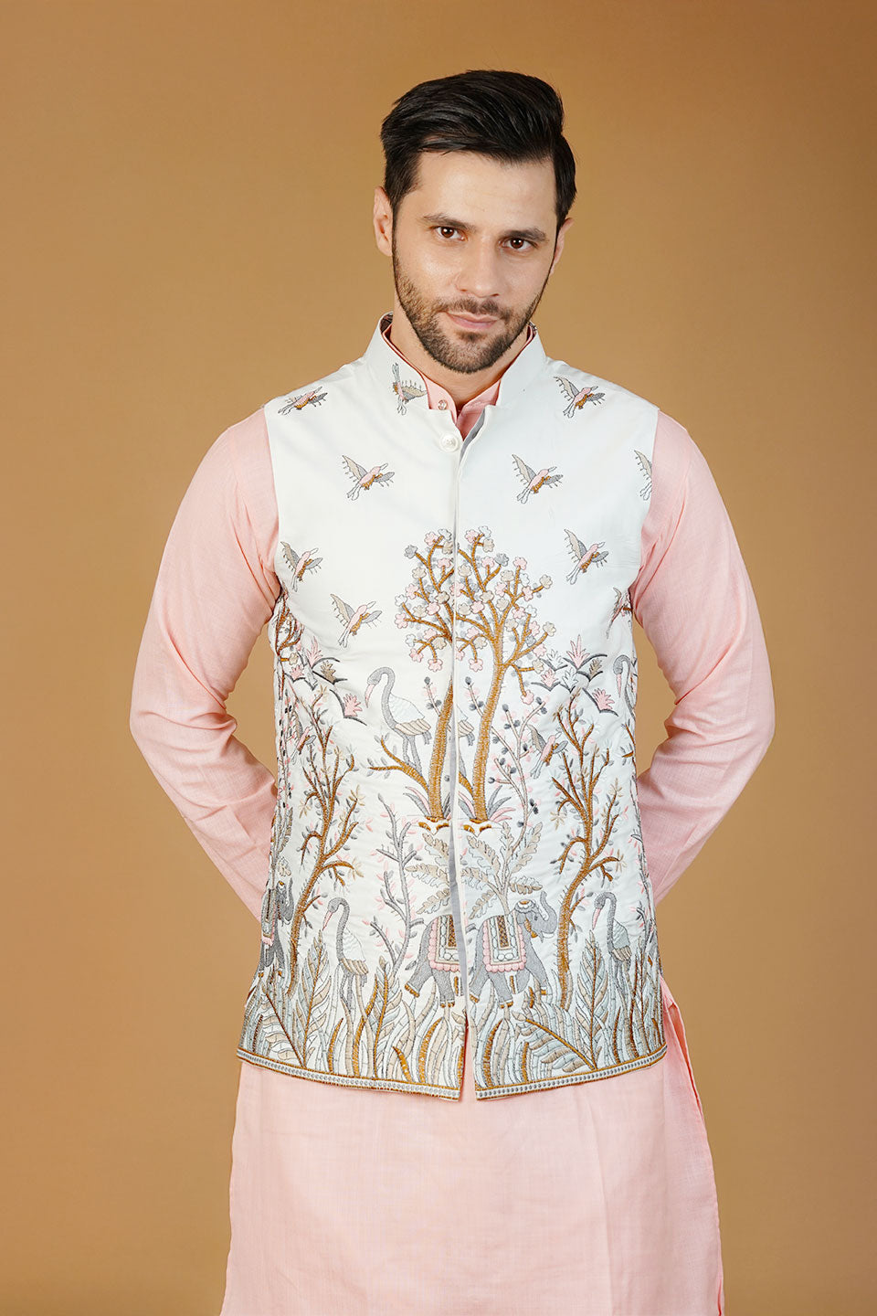 Rayon Emrbroidery White Waistcoat