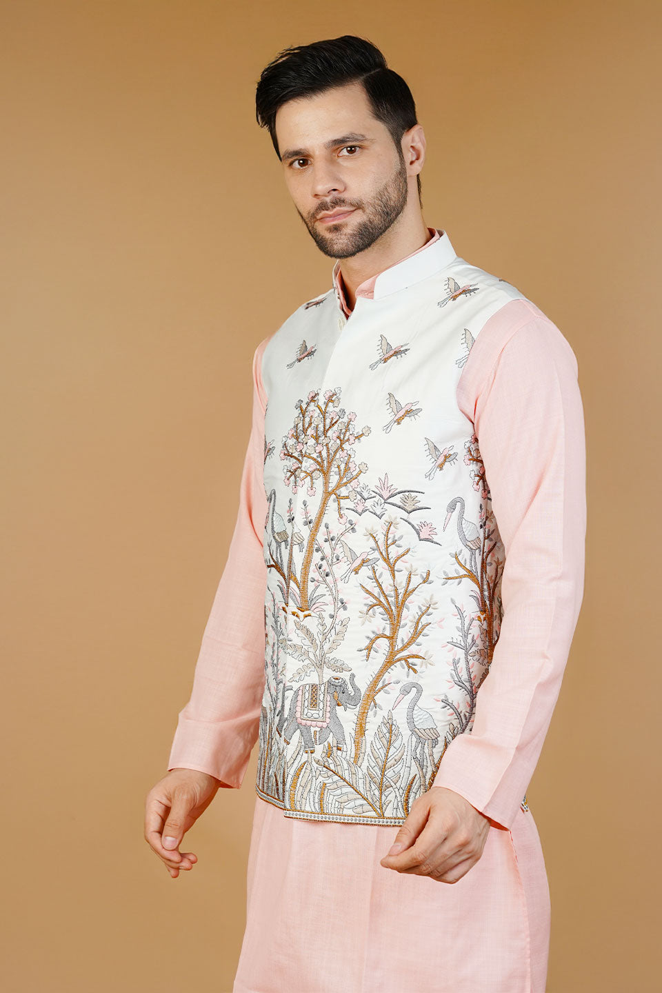 Rayon Emrbroidery White Waistcoat