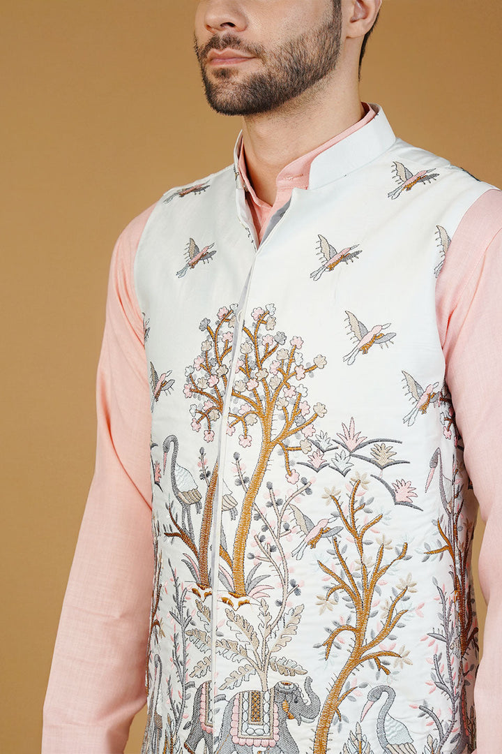 Rayon Emrbroidery White Waistcoat