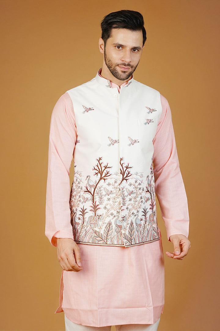 Rayon Emrbroidery White1 Waistcoat