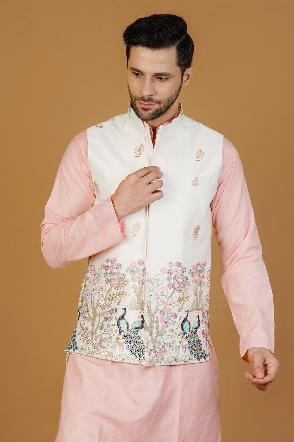 Rayon Emrbroidery White Waistcoat