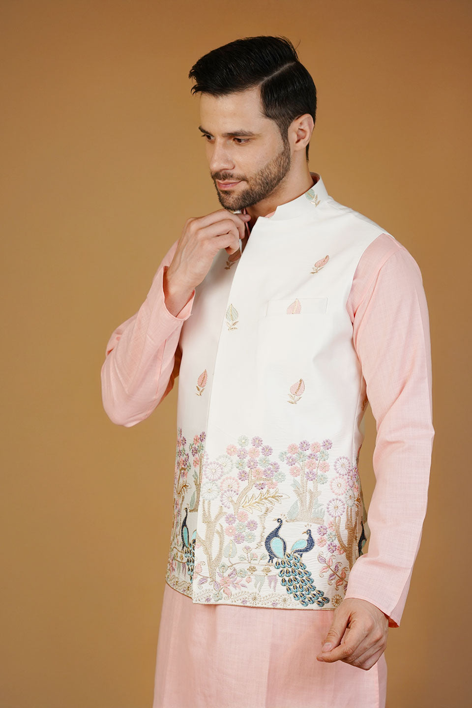 Rayon Emrbroidery White Waistcoat