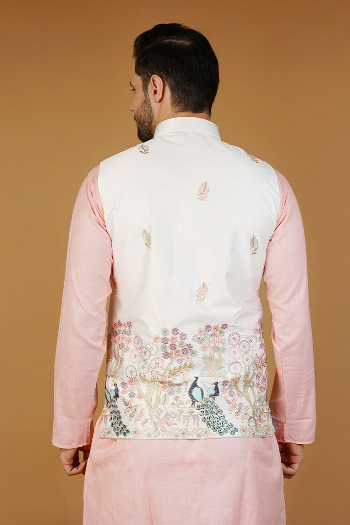 Rayon Emrbroidery White Waistcoat
