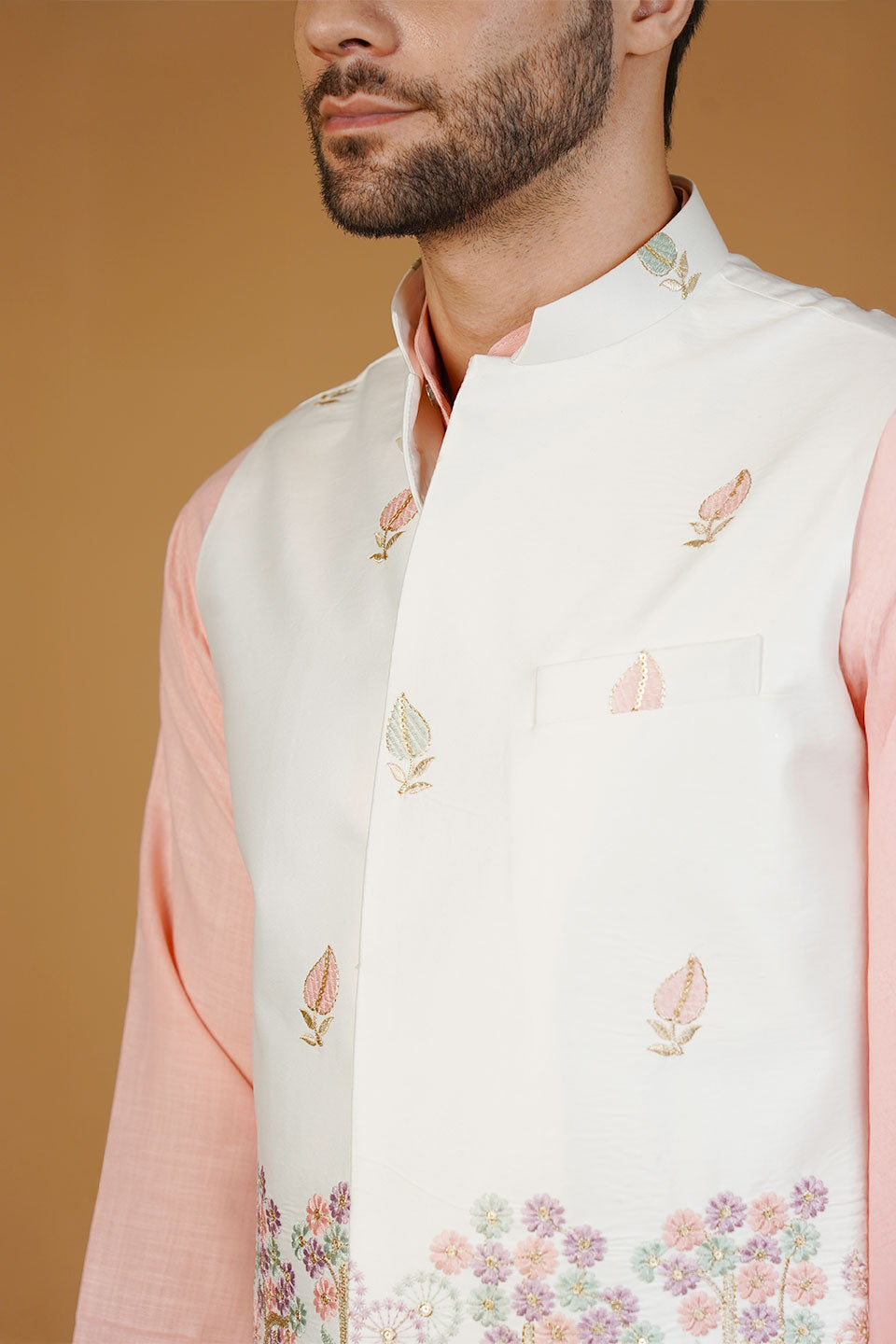 Rayon Emrbroidery White Waistcoat