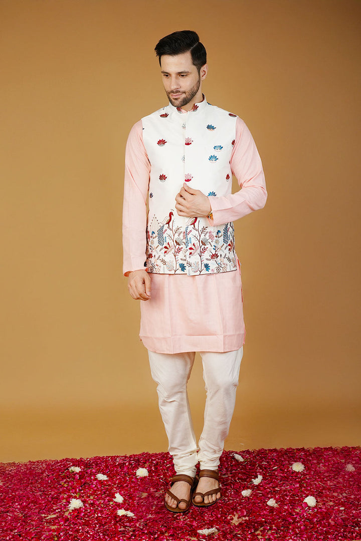 Rayon Emrbroidery White Waistcoat