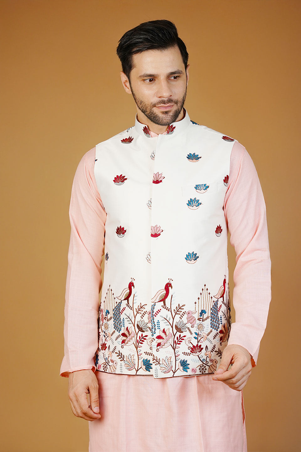 Rayon Emrbroidery White Waistcoat