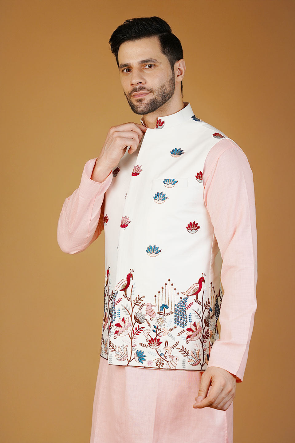 Rayon Emrbroidery White Waistcoat