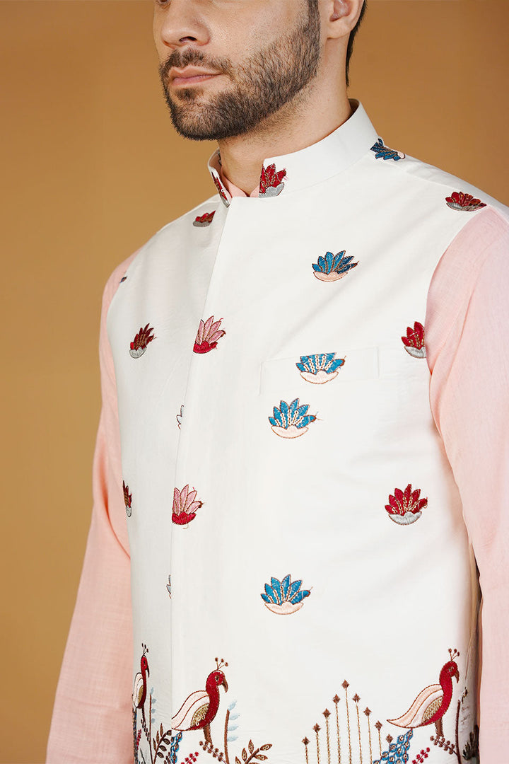 Rayon Emrbroidery White Waistcoat