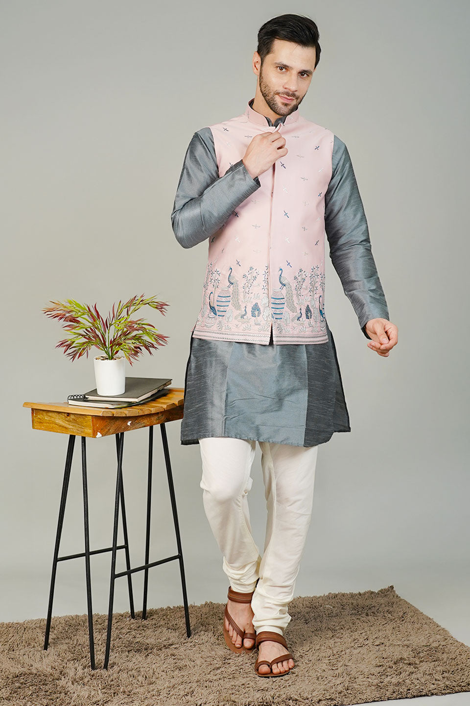 Rayon Emrbroidery Pink Waistcoat