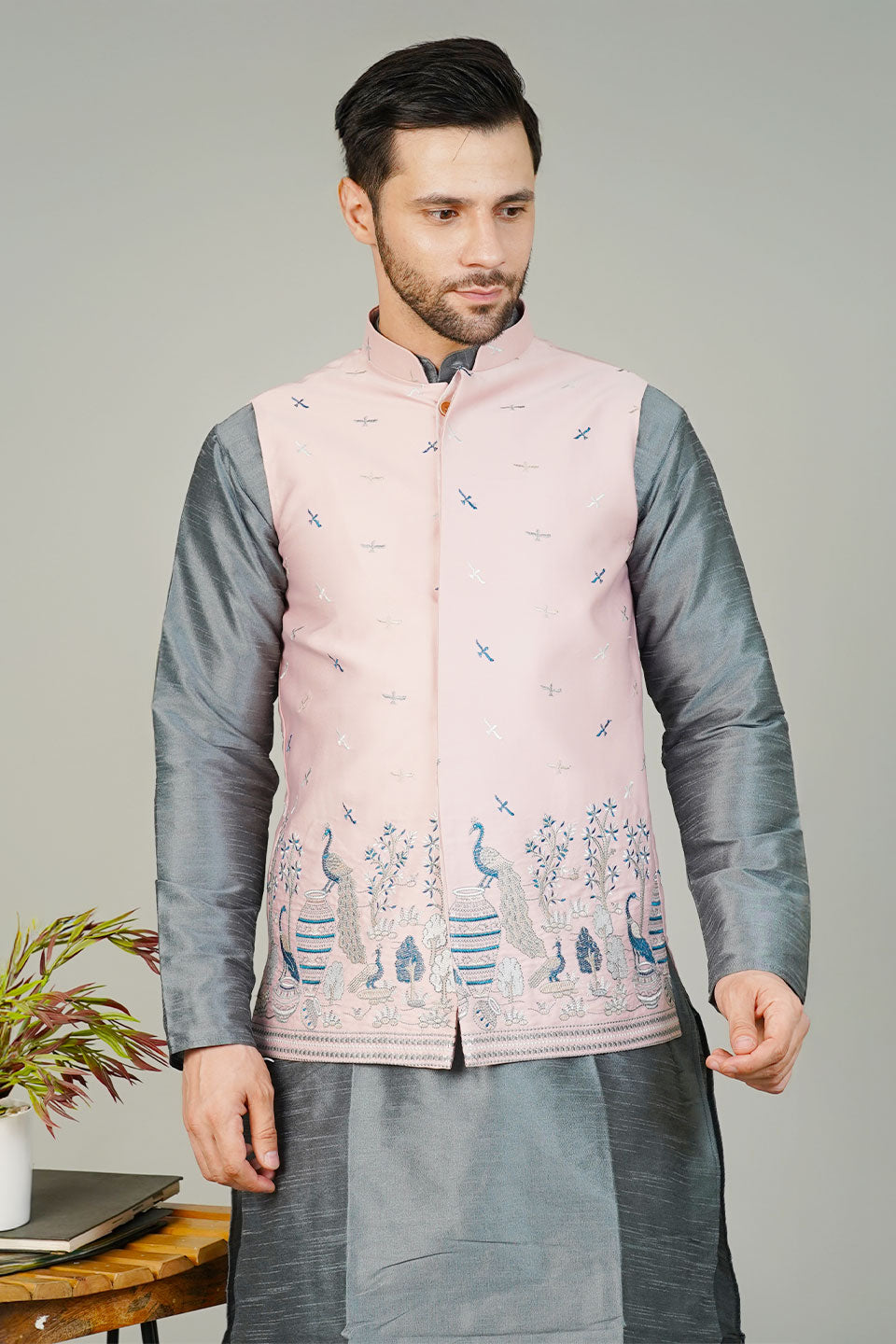 Rayon Emrbroidery Pink Waistcoat