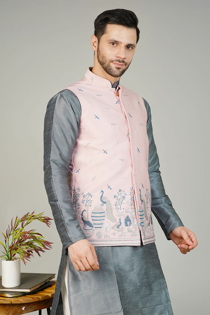 Rayon Emrbroidery Pink Waistcoat