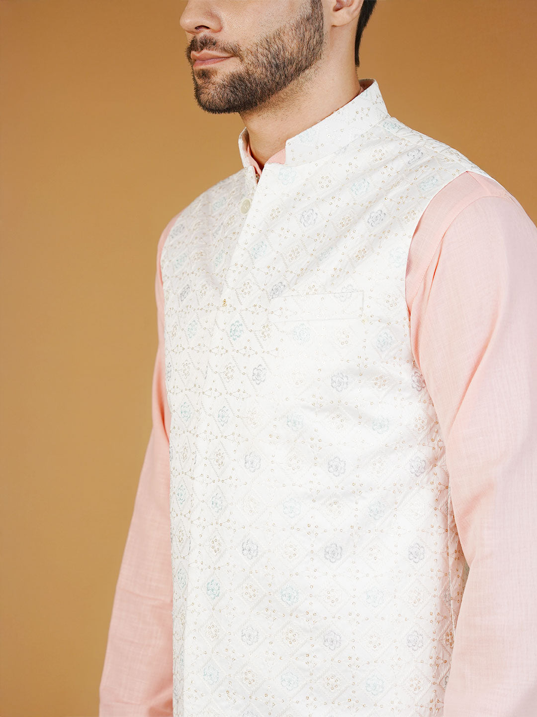 Rayon Emrbroidery White1 Waistcoat