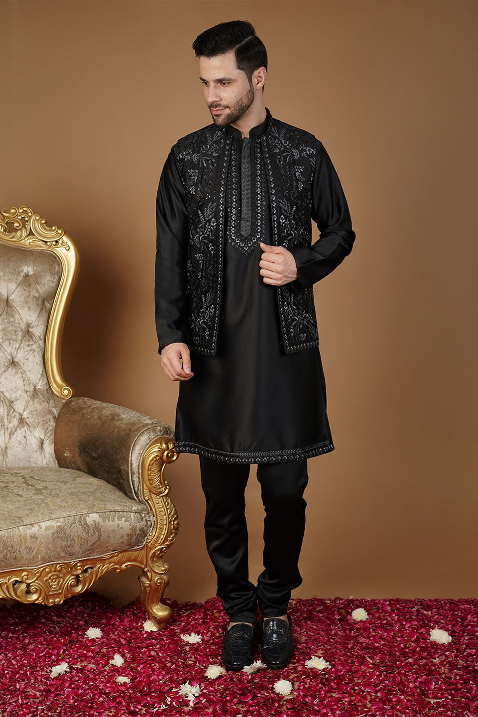 Rayon Emrbroidery Black Kurta Set