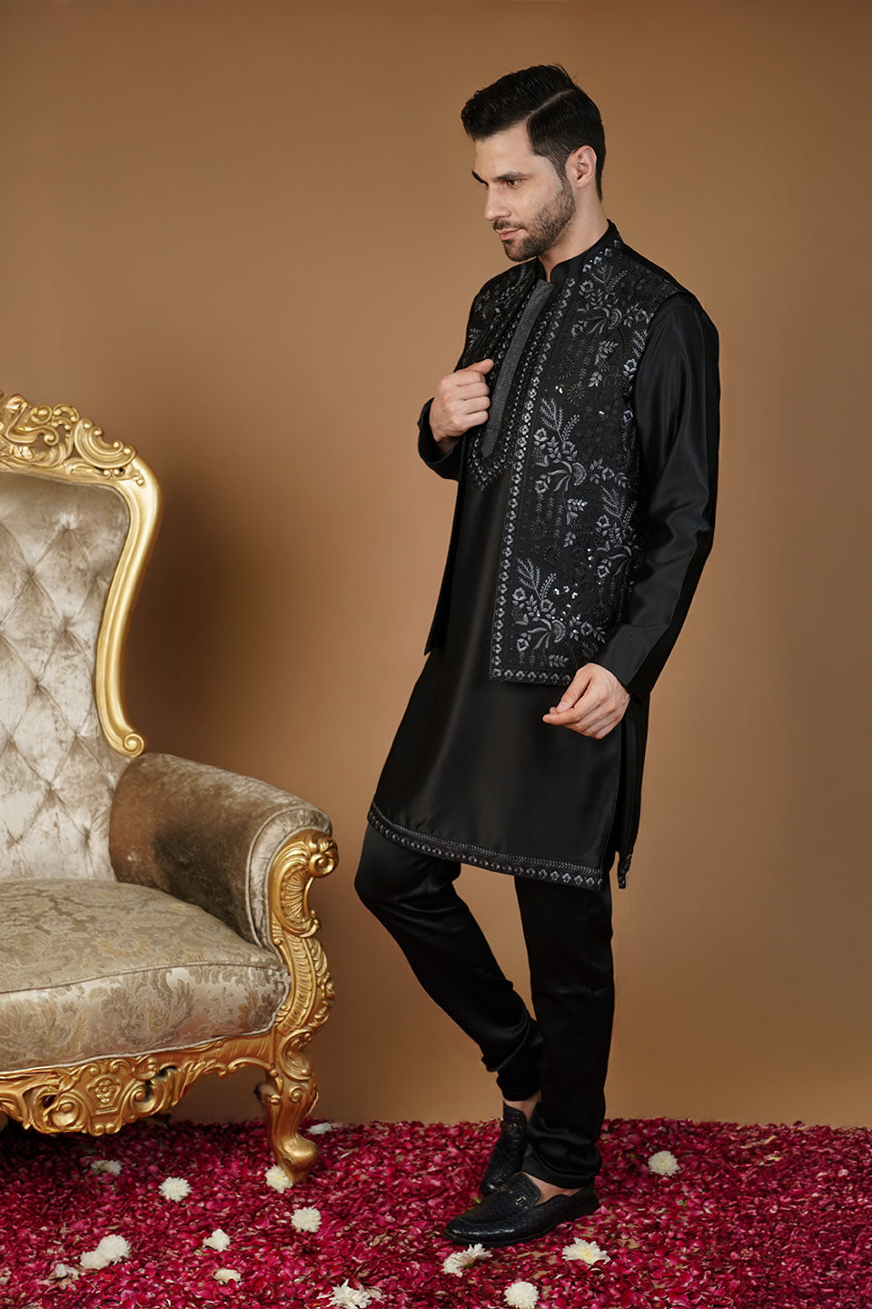 Rayon Emrbroidery Black Kurta Set