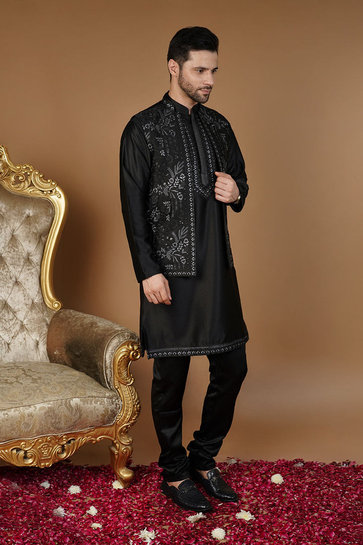 Rayon Emrbroidery Black Kurta Set