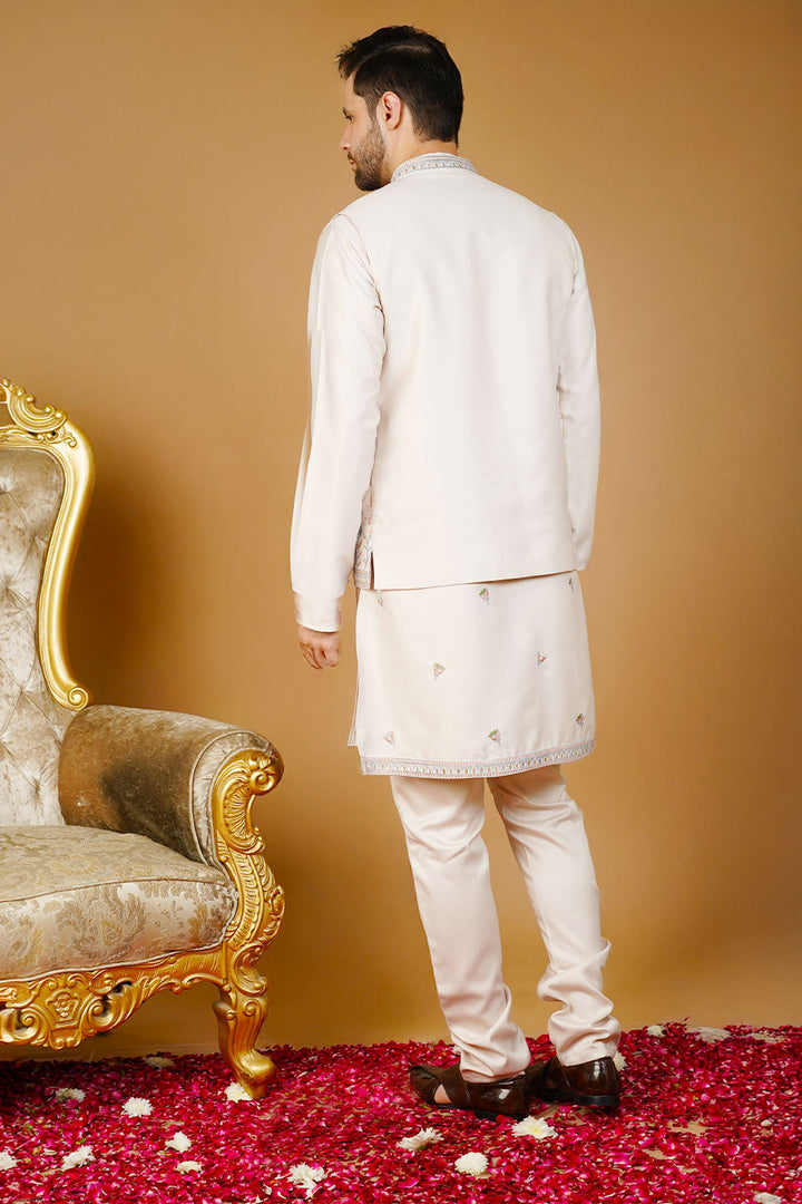 Rayon Emrbroidery Cream Kurta Set