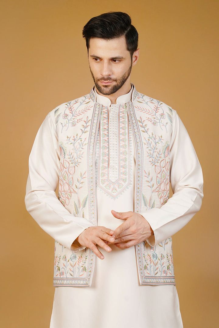 Rayon Emrbroidery Cream Kurta Set
