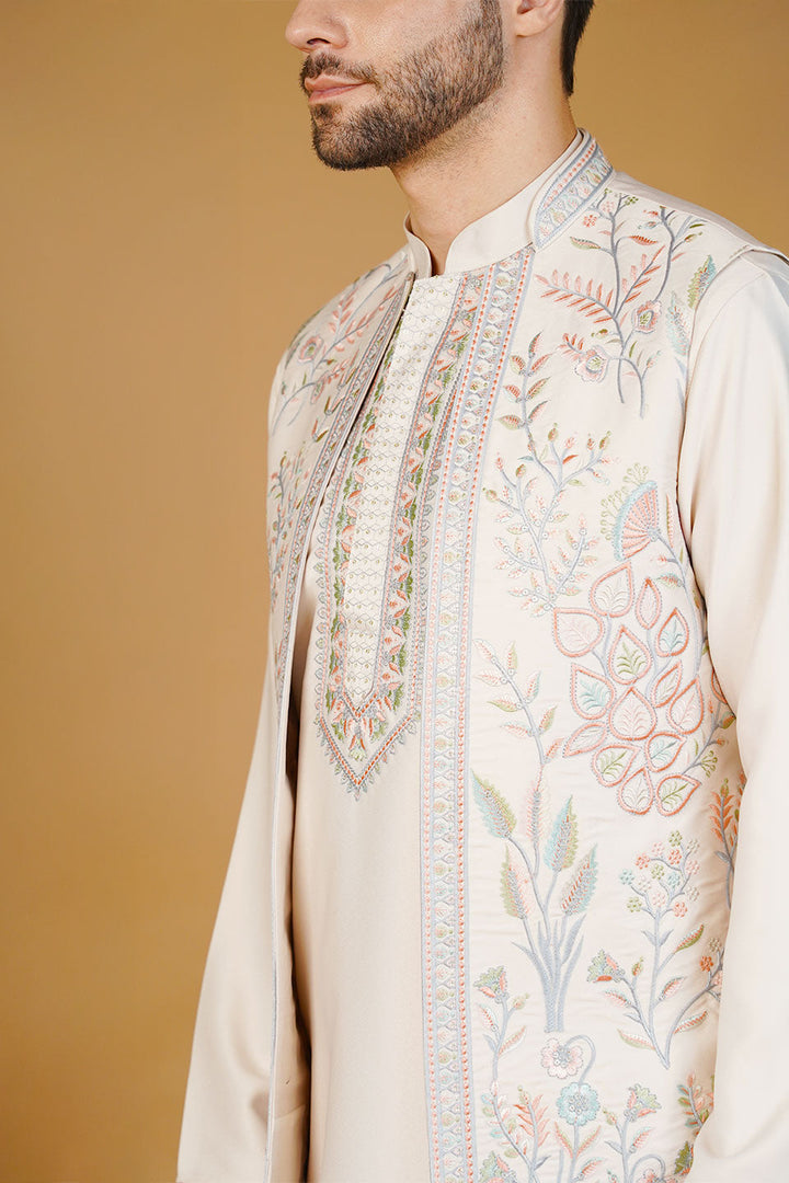 Rayon Emrbroidery Cream Kurta Set