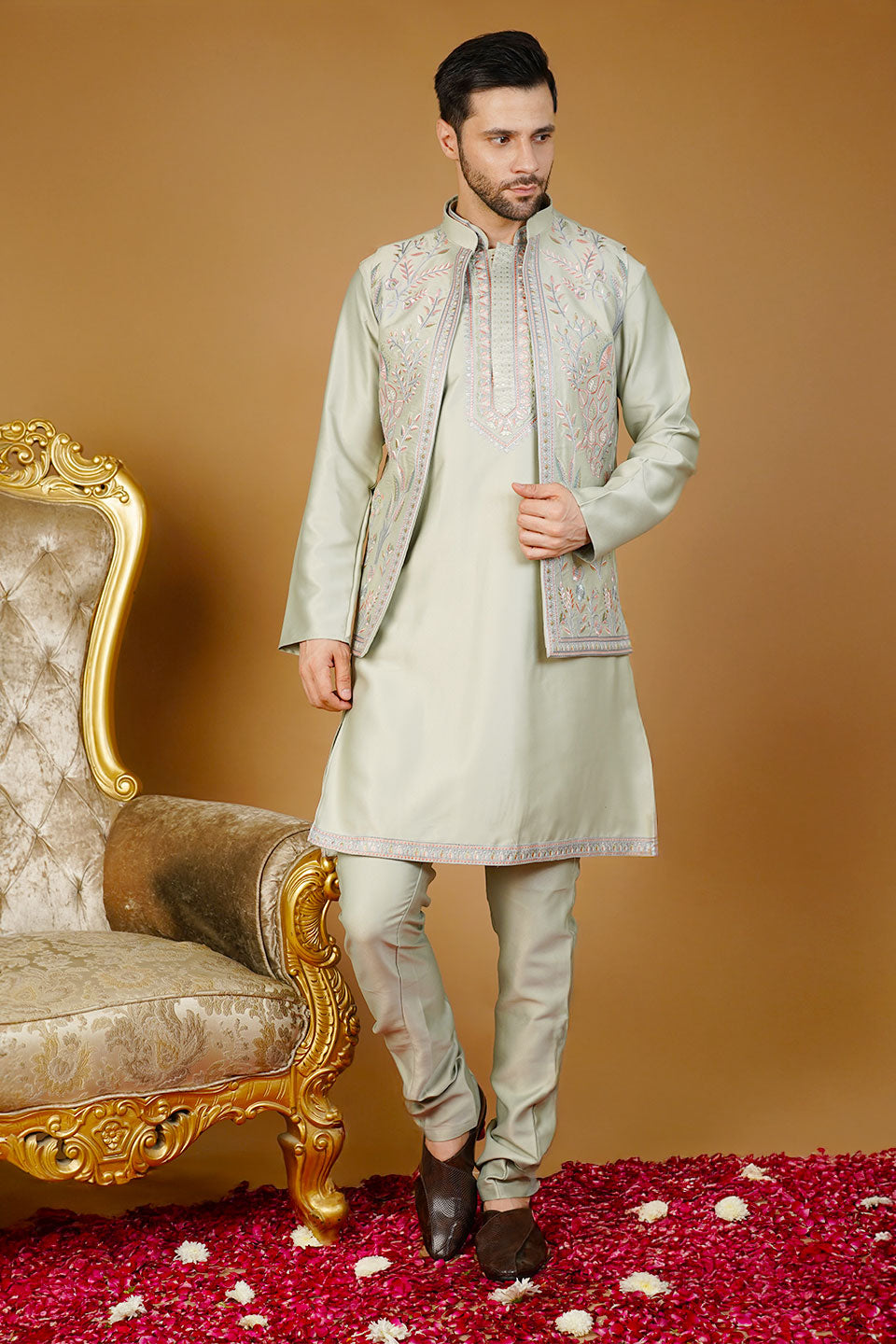Rayon Emrbroidery Green Kurta Set
